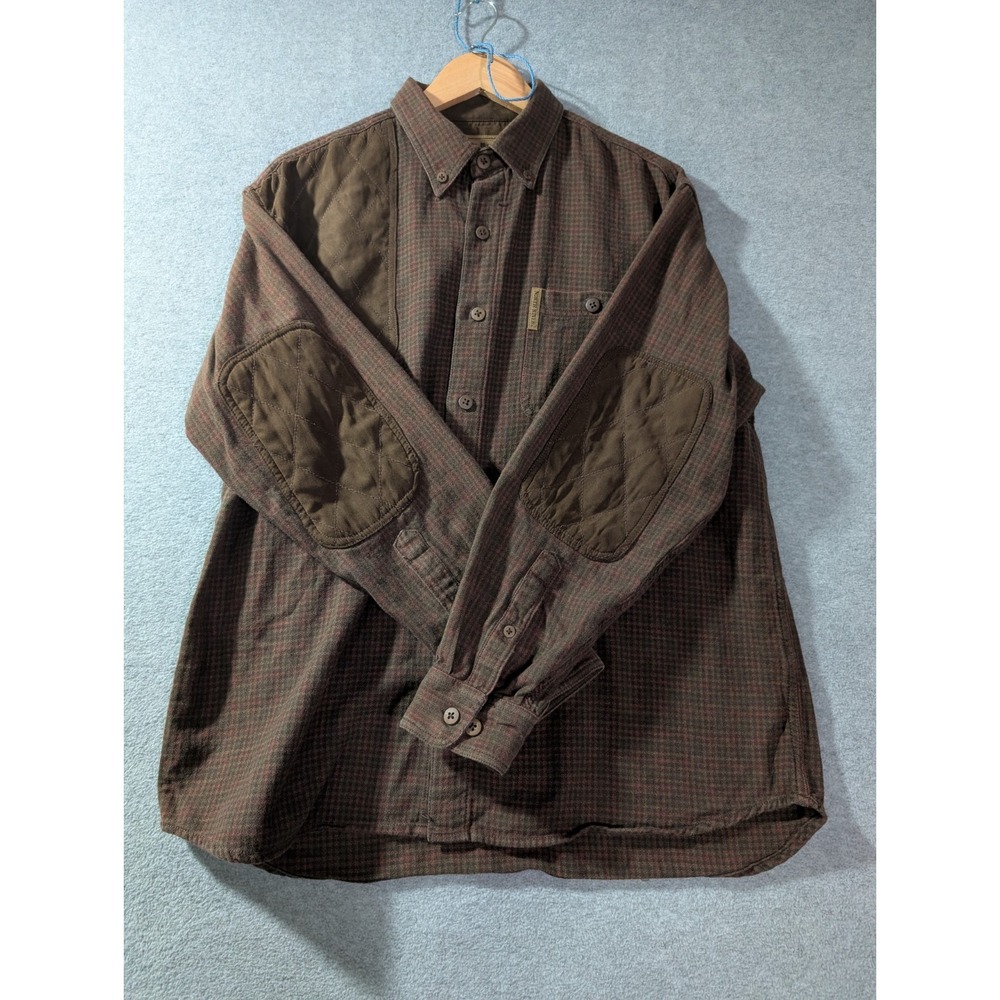 North River Outfitters Flannel Shirt Mens L Brown Tattersall Hunting Y2K VTG